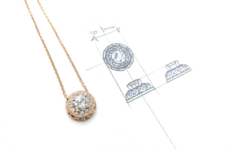Custom Rose Halo pendant