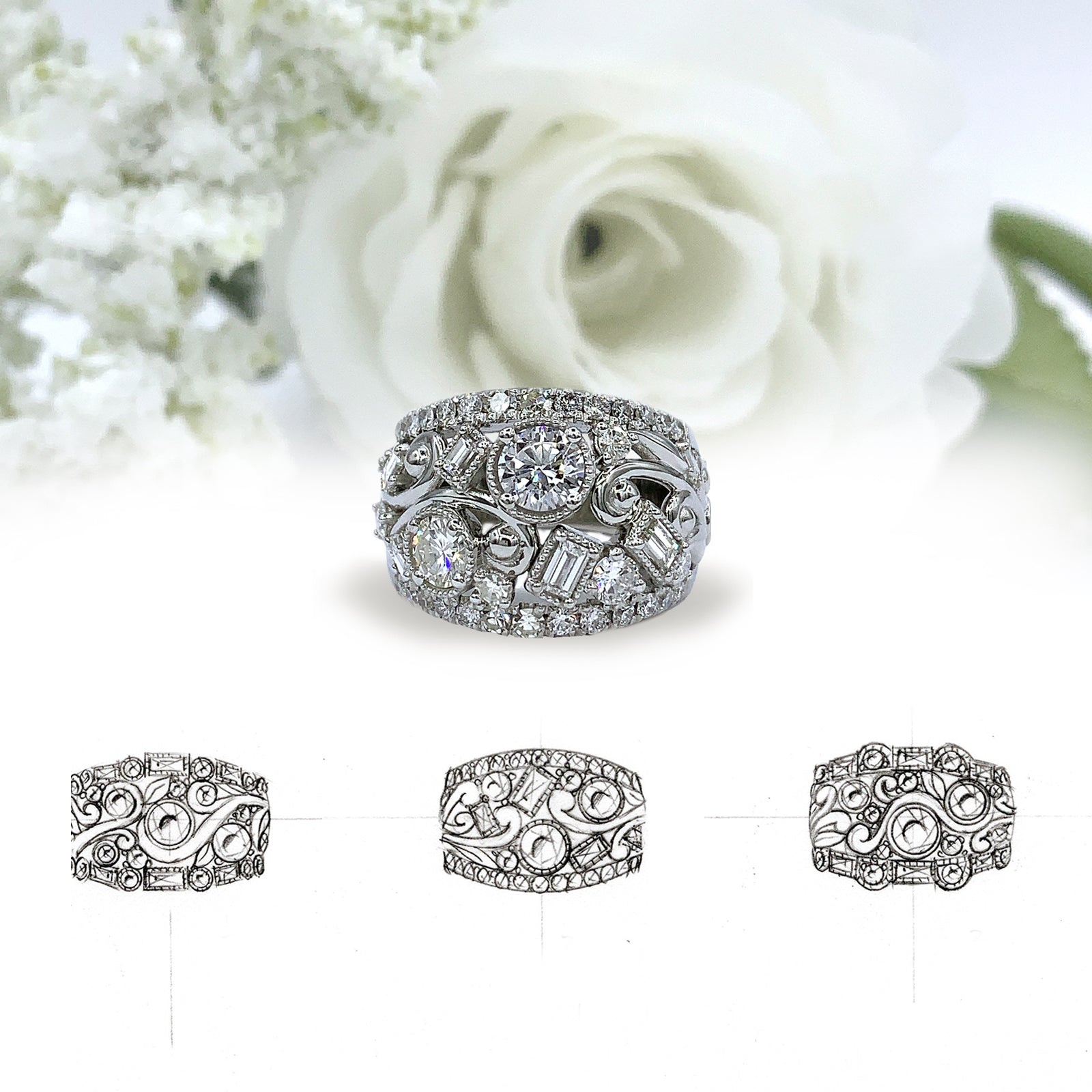 Baguette Scrolls Ring
