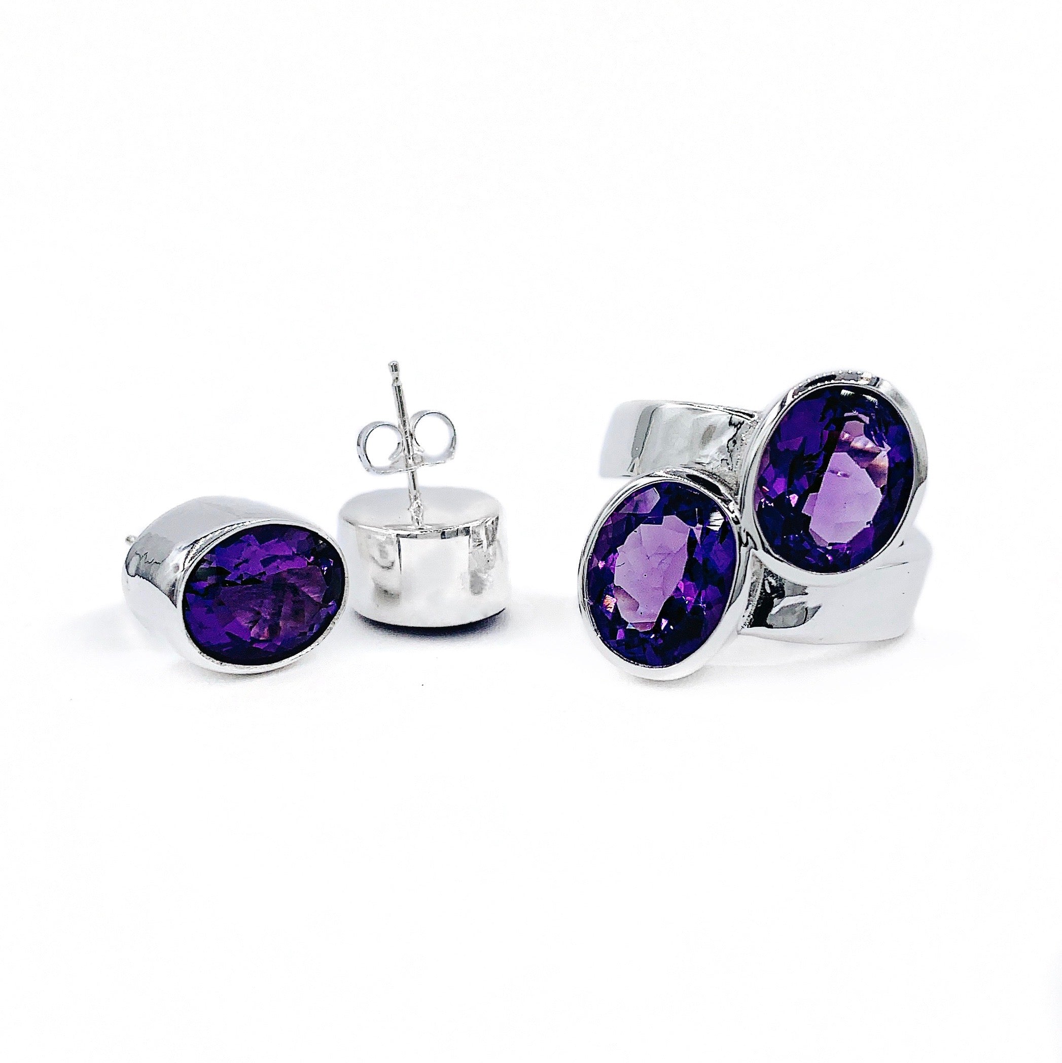 Double Amethyst Ring & Earrings