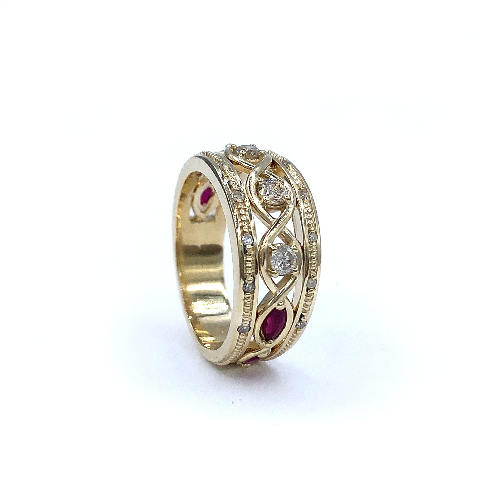 Twisted Diamonds & Rubies Custom Ring