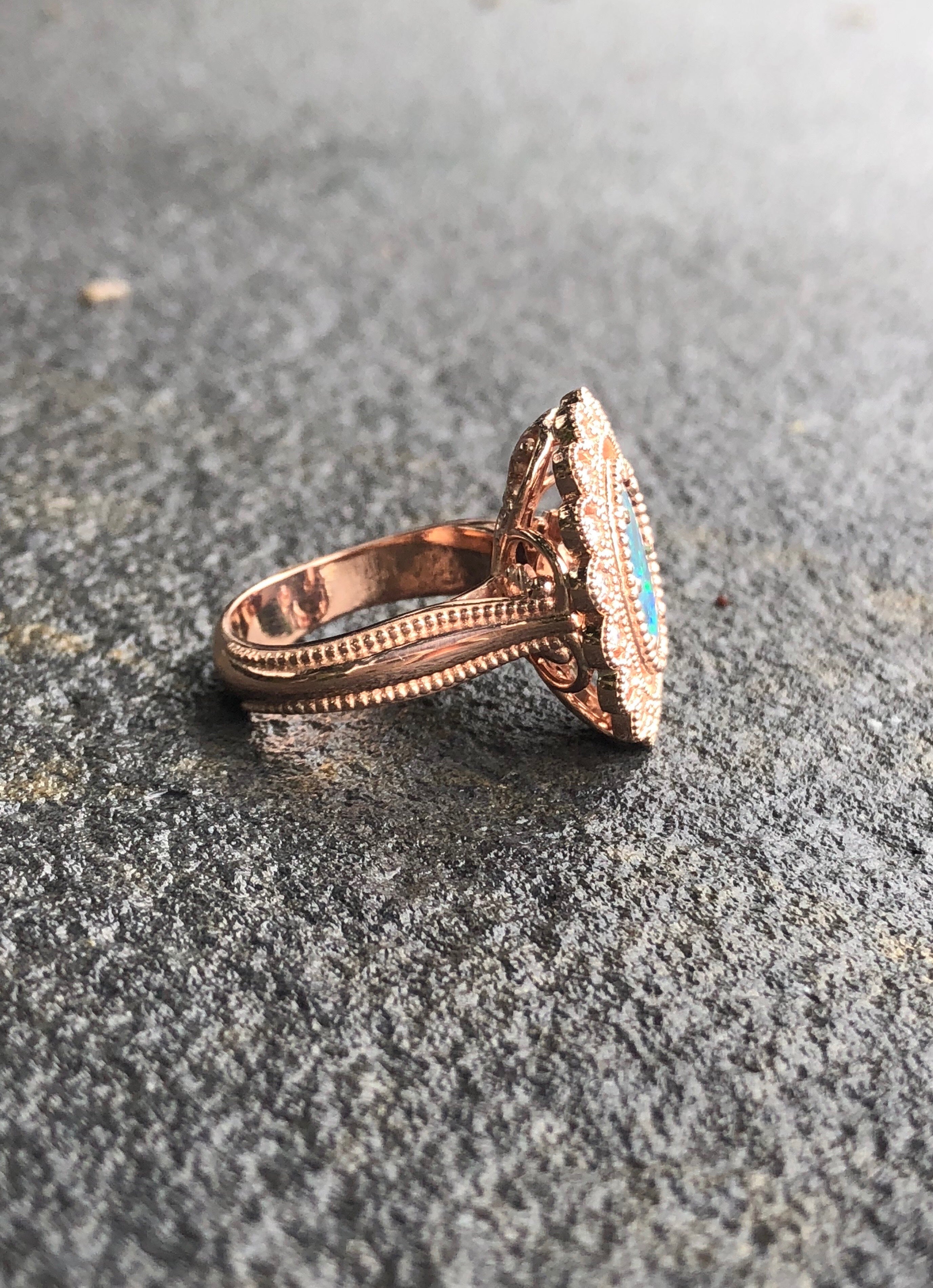 Unique Black Opal Cocktail Ring