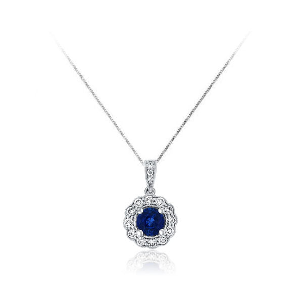 Genuine Sapphire and Diamond Halo Pendant (40002)