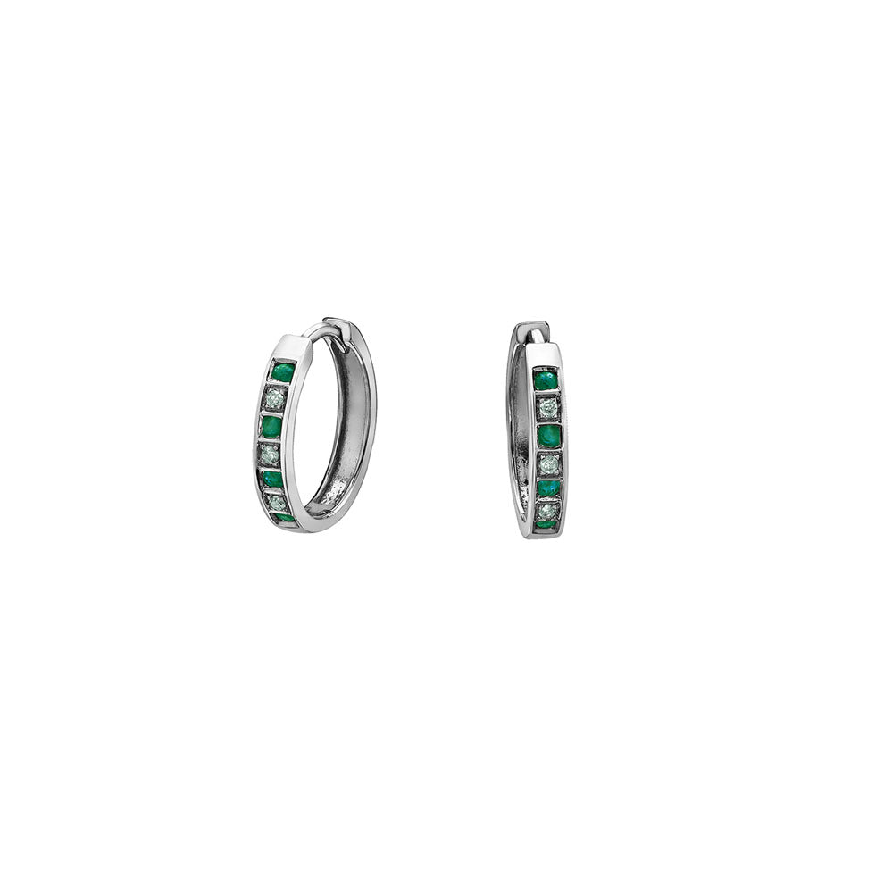 Genuine Emerald and Diamond Huggie Earrings 14mm (29590)
