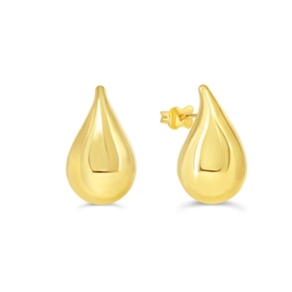 Gold Puffed Teardrop Stud Earrings - Large Size (39507)