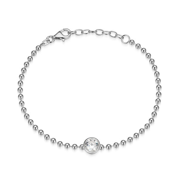 Sterling Silver Bead Ball Bezel Bracelet (40611)