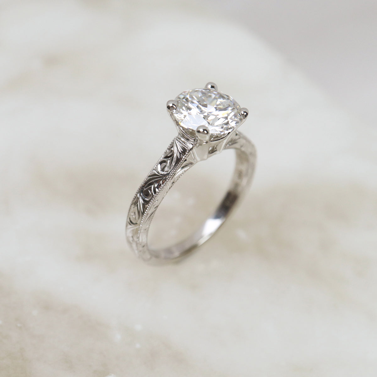 Diamond Solitaire Engagement Ring with Engraved Band - LG 2.00ct (41109)