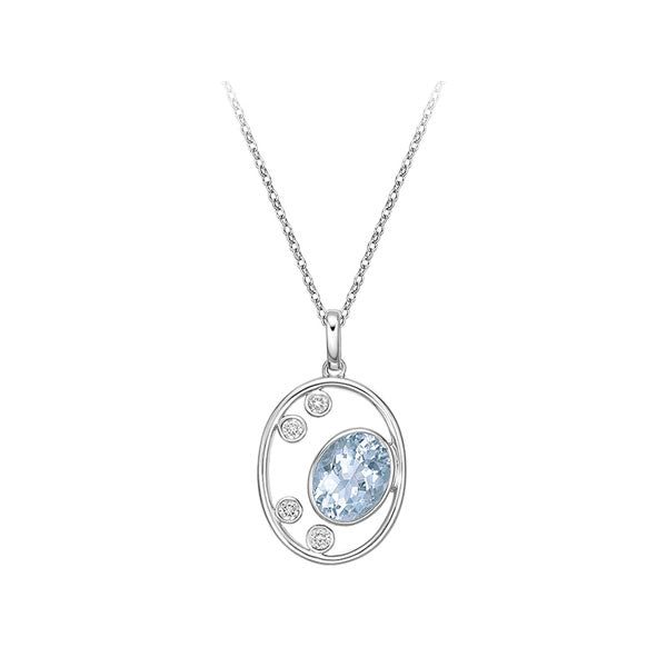 Genuine Aquamarine and Diamond Pendant (39857)
