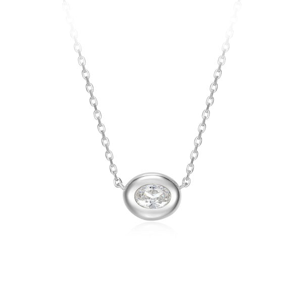 Sterling Silver Oval Bezel Necklace (40606)