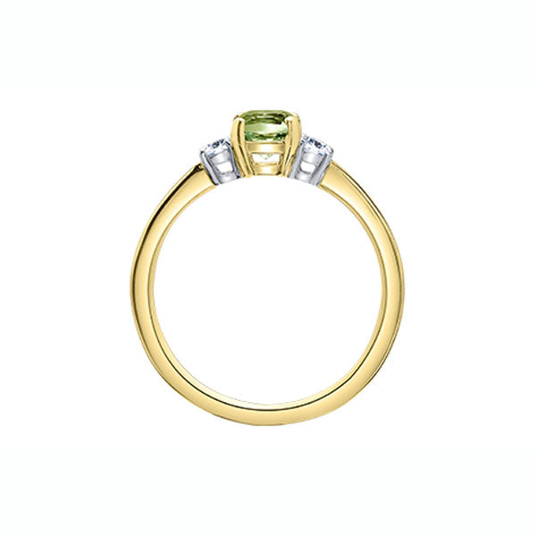 Genuine Peridot and Canadian Diamond 3 Stone Ring (40674)