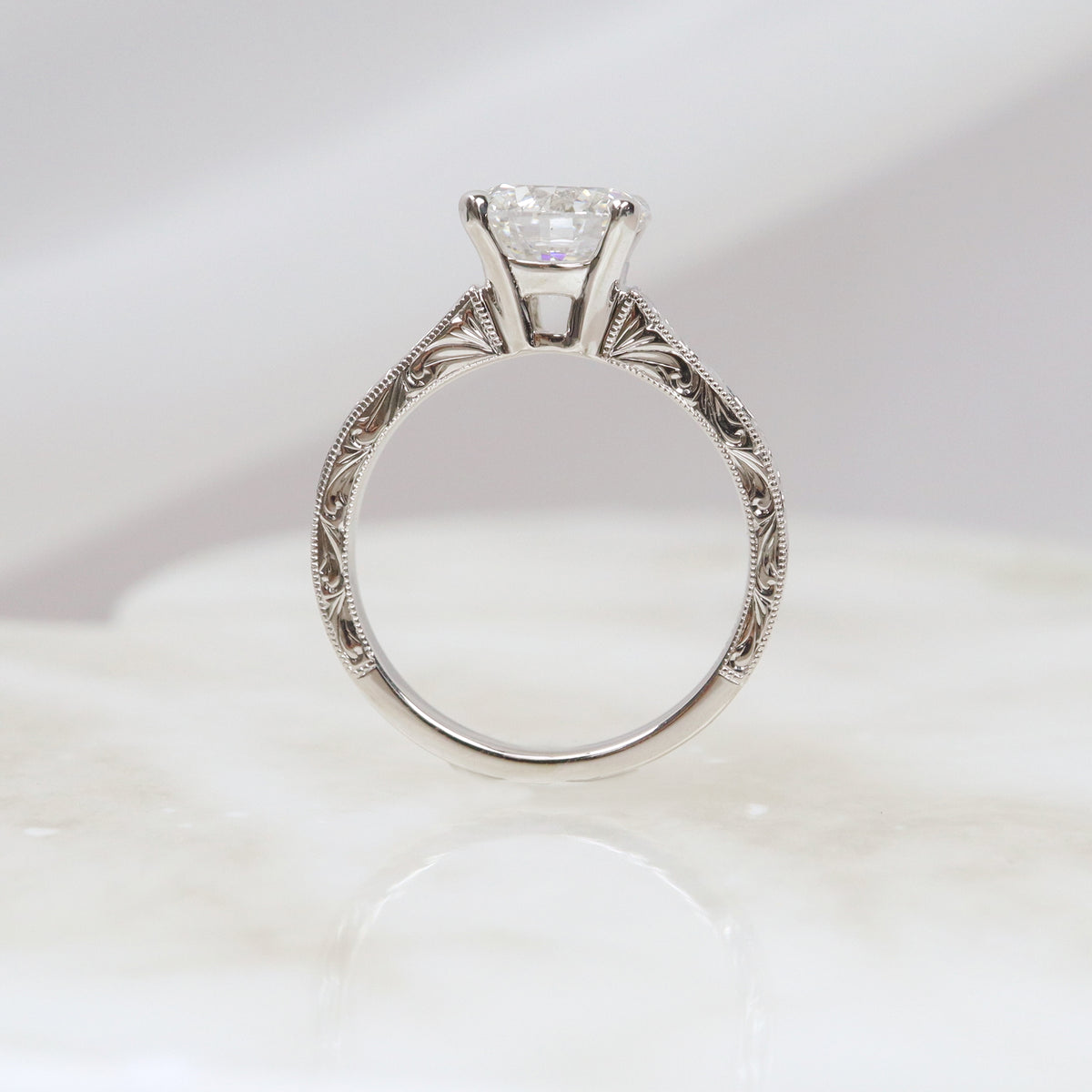 Diamond Solitaire Engagement Ring with Engraved Band - LG 2.00ct (41109)