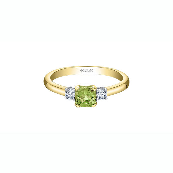 Genuine Peridot and Canadian Diamond 3 Stone Ring (40674)