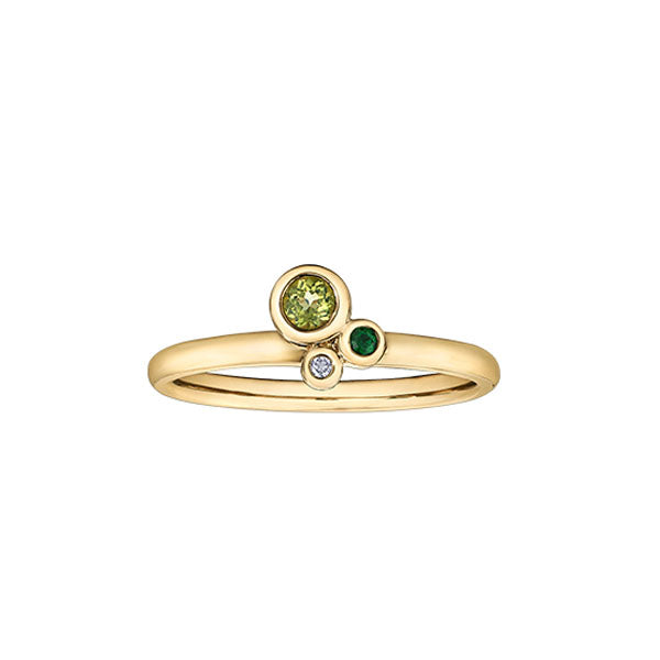 Genuine Peridot, Garnet, and Diamond Bezel Ring (40778)