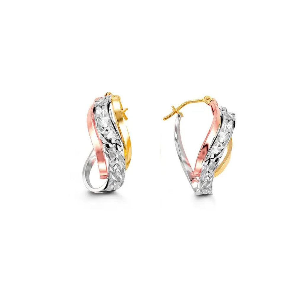 Gold Fancy Tri-Coloured Oval Hoop Earrings (40997)