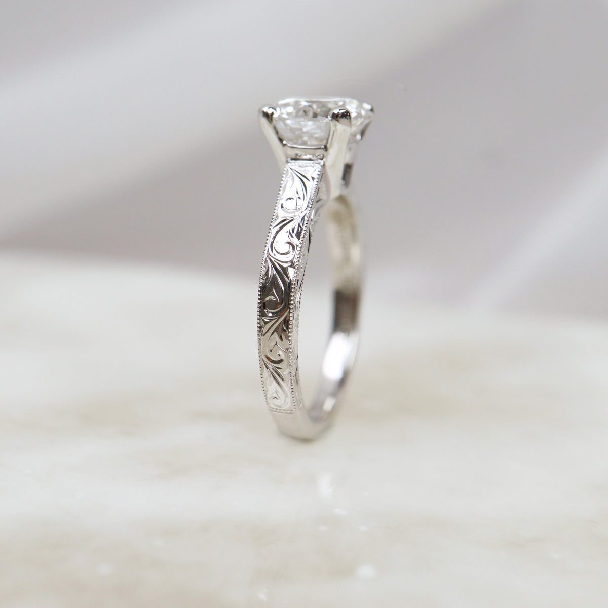 Diamond Solitaire Engagement Ring with Engraved Band - LG 2.00ct (41109)