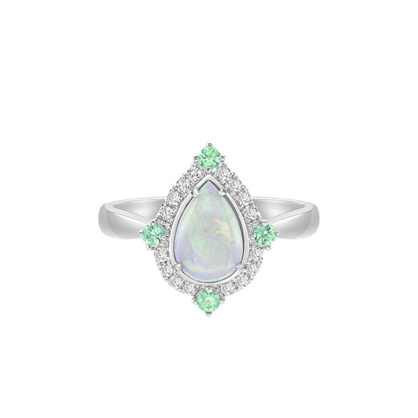 Genuine Opal and Diamond Halo Ring (40722)