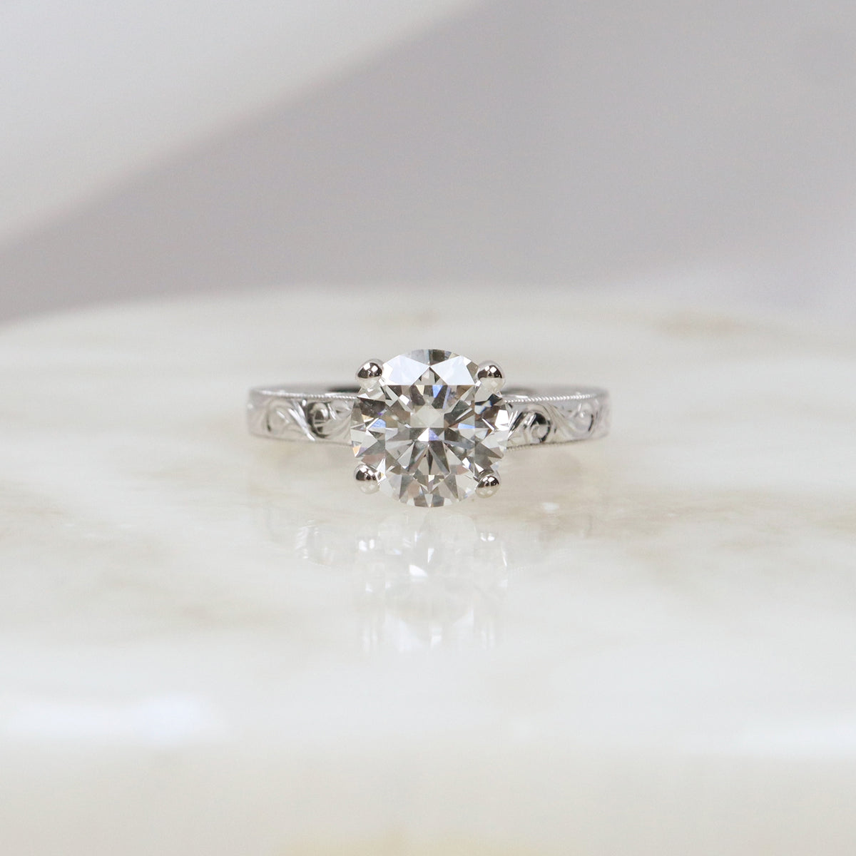 Diamond Solitaire Engagement Ring with Engraved Band - LG 2.00ct (41109)