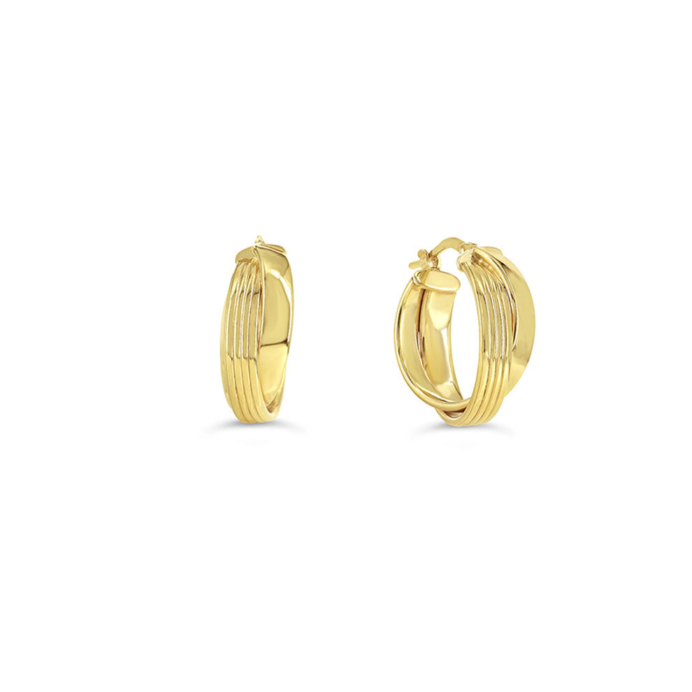 SempreORO Earrings - Ribbed Crossover Hoops (41117)