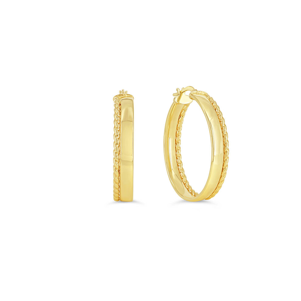 Sempre ORO Earrings - Rope Edge Hoops (41130)