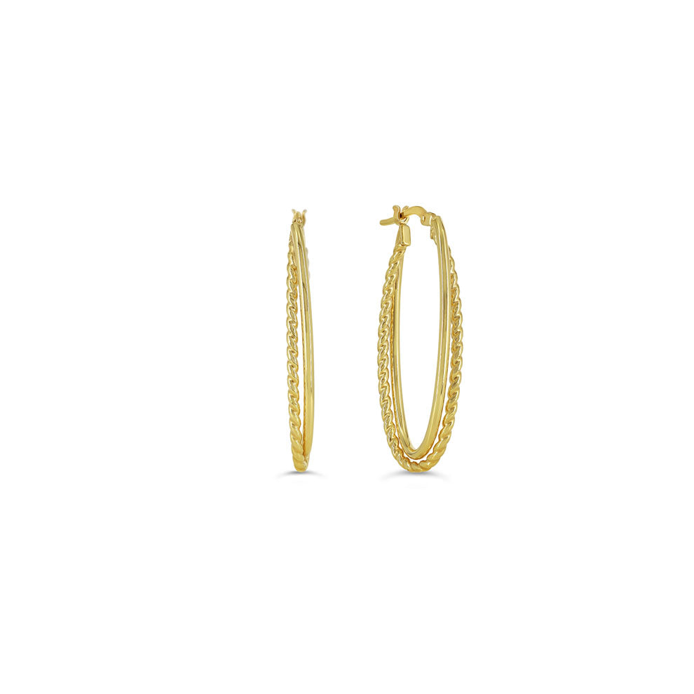 Sempre ORO Earrings - 2 Row Oval Patterned Hoops (41129)