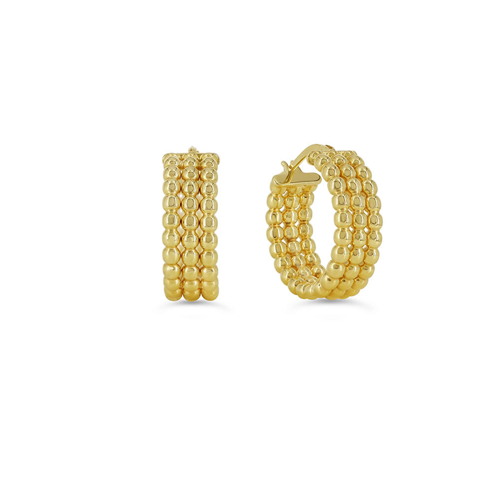 Sempre ORO Earrings - 3 Row Bead Hoops (41128)