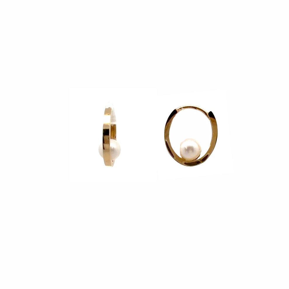 Genuine Pearl Oval Huggie Earrings (36874)