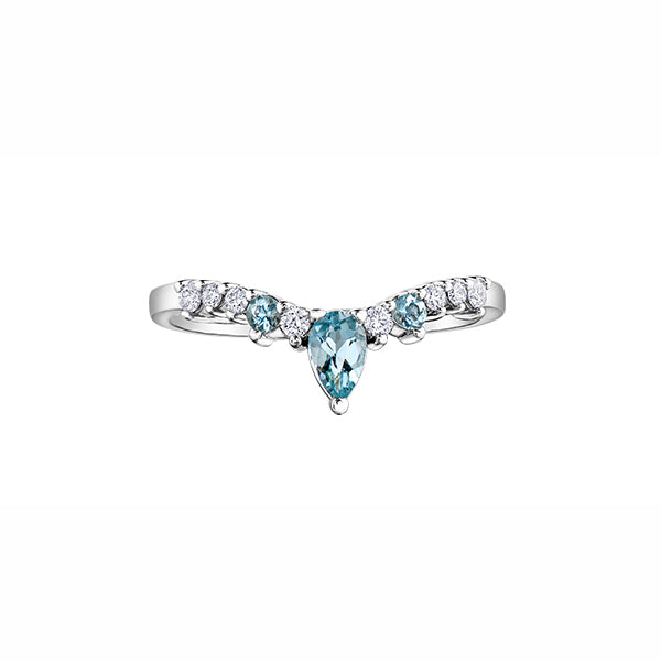 Genuine Aquamarine and Diamond V-Ring .12ct (40540)
