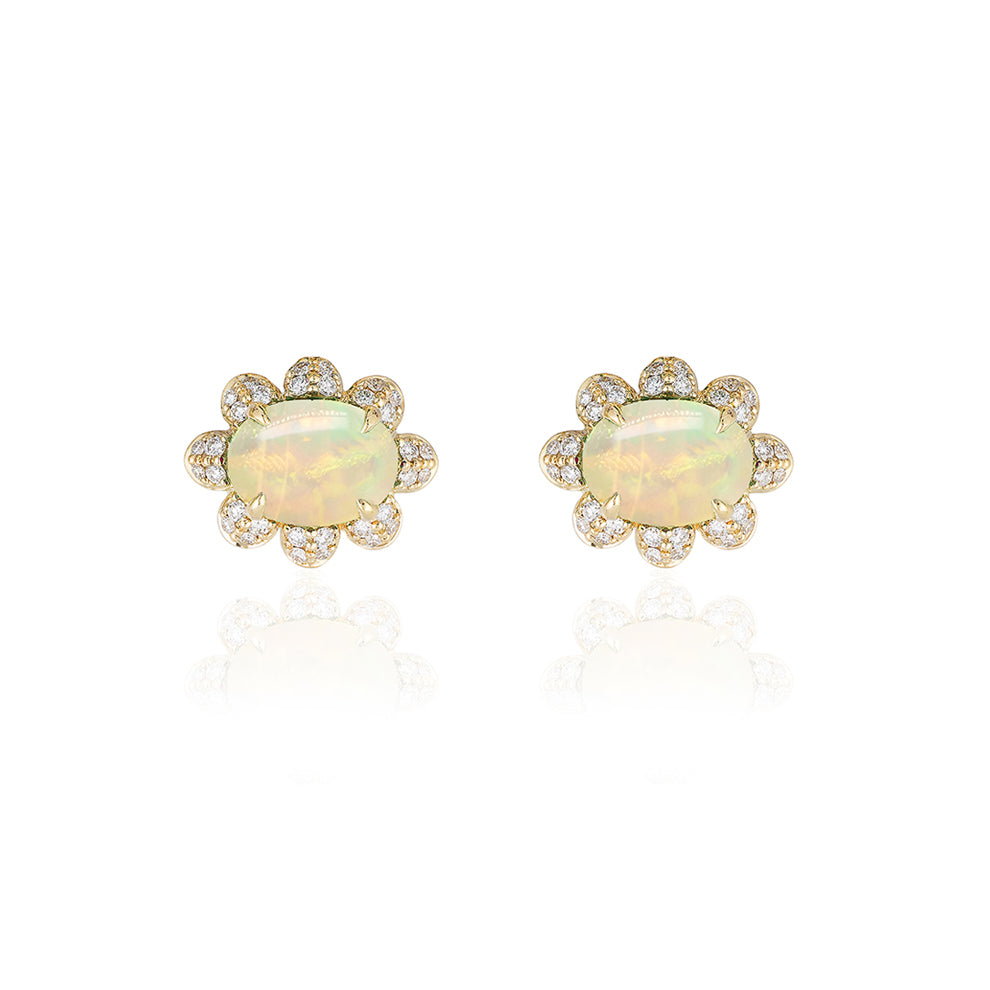 Genuine Opal and Diamond Halo Stud Earrings (40833)