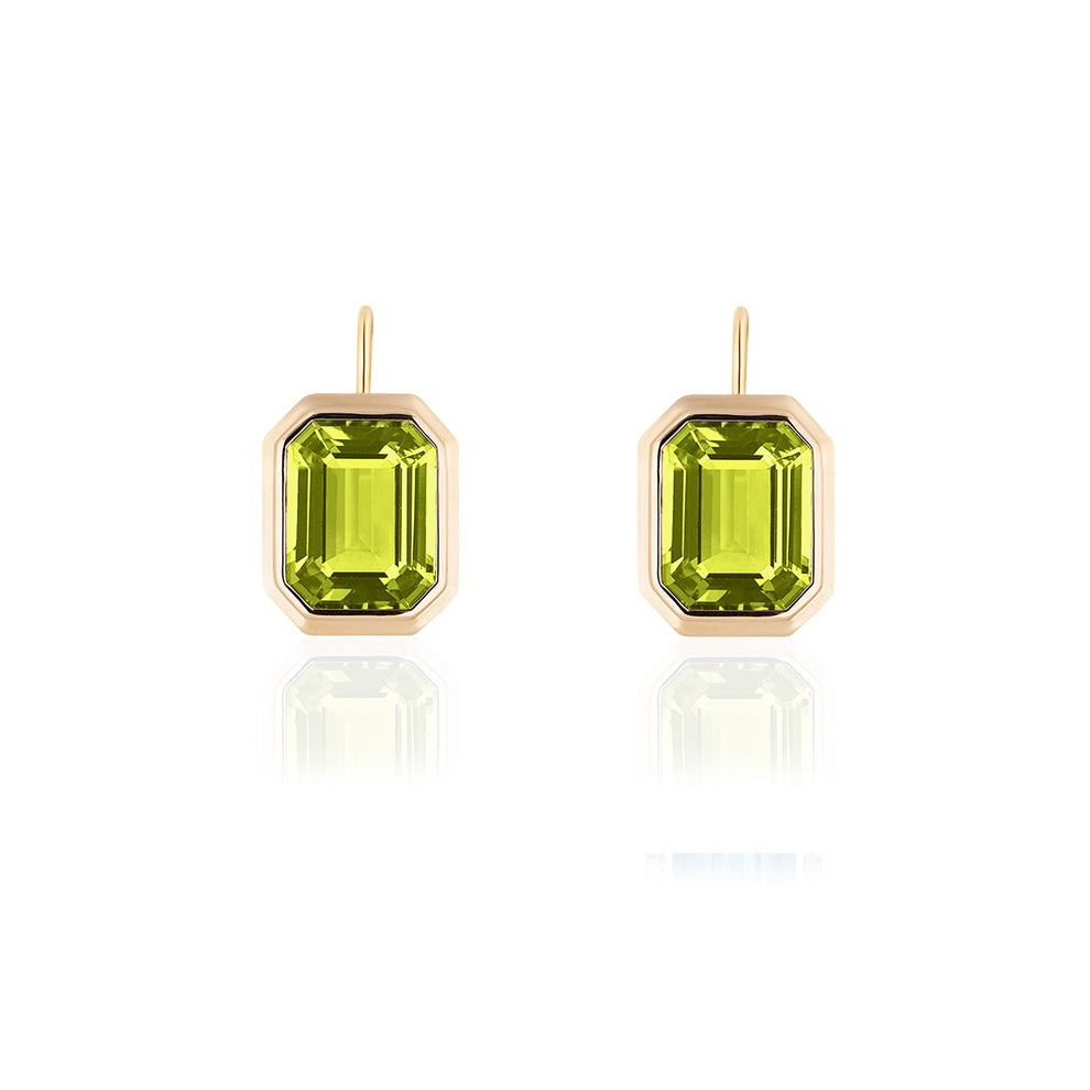 Genuine Peridot Bezel Drop Earrings (40834)
