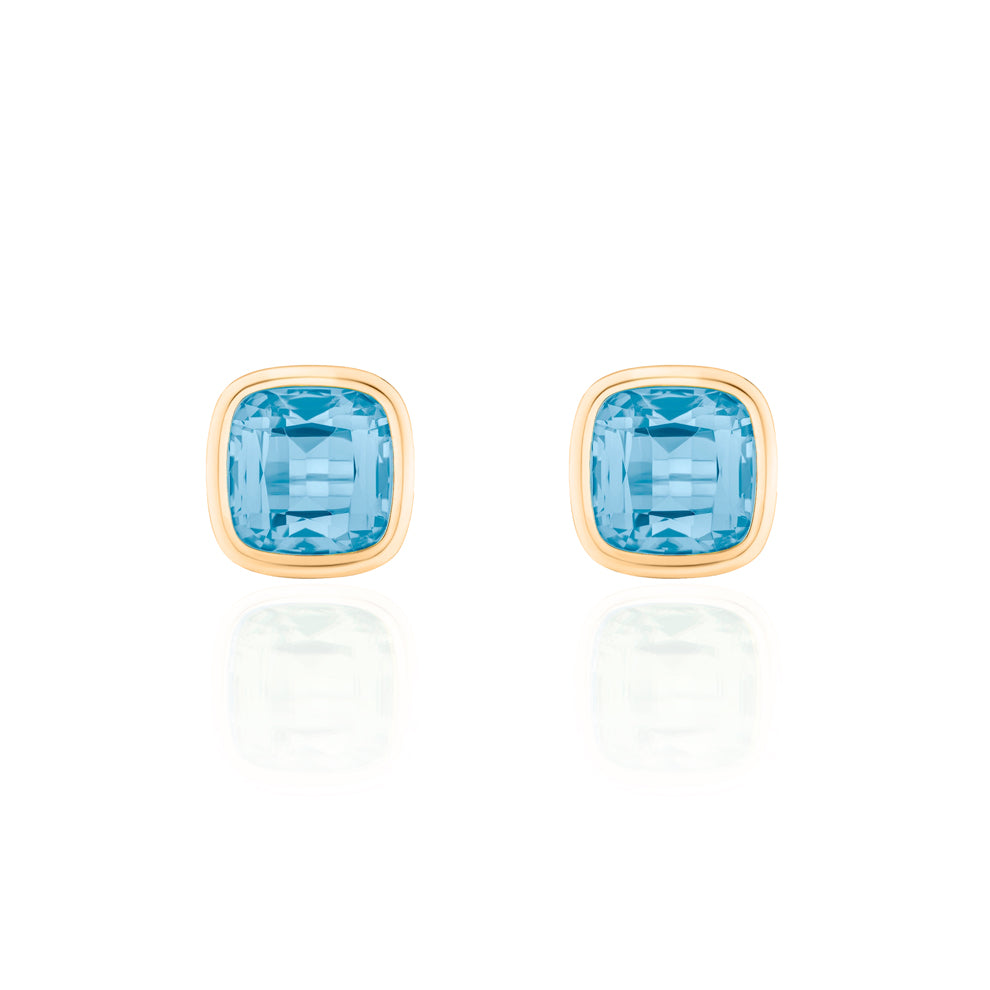 Genuine Blue Topaz Bezel Studs Earrings (40837)
