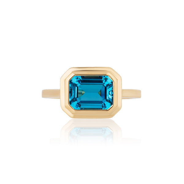 Genuine London Blue Topaz Bezel Ring (40847)
