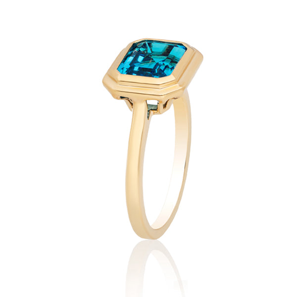 Genuine London Blue Topaz Bezel Ring (40847)