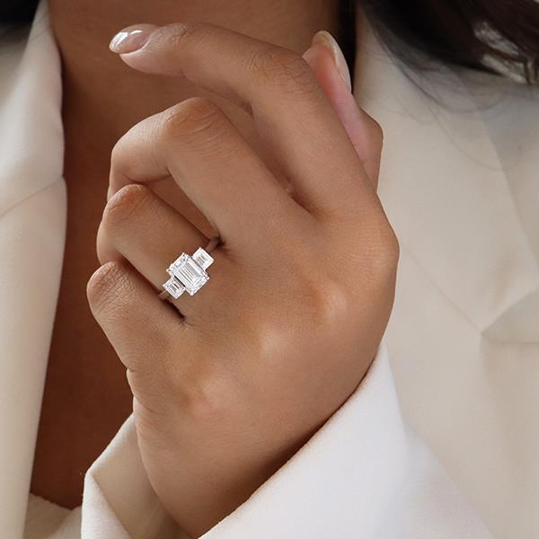 Diamond 3 Stone Emerald Cut Engagement Ring - LG 2.63ct (37297)