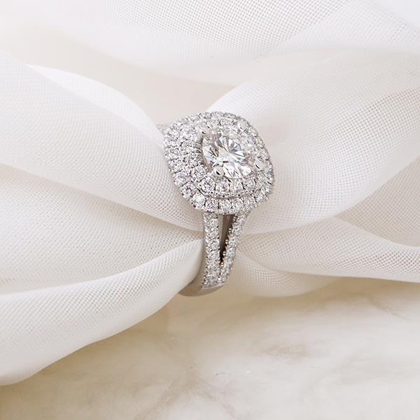 Canadian Diamond Custom Double Halo Engagement Ring 1.55ct (34677)