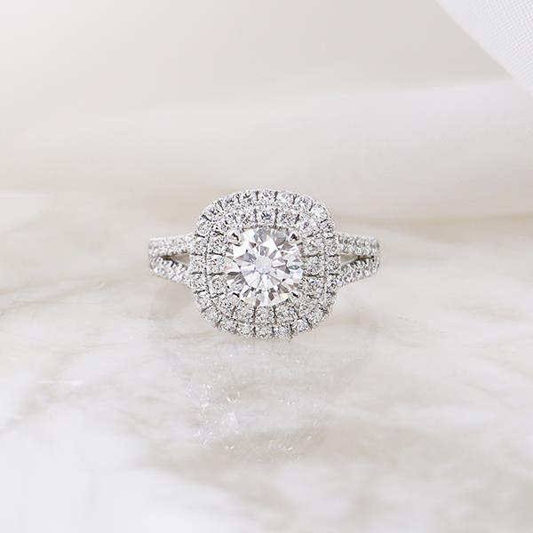 Canadian Diamond Custom Double Halo Engagement Ring 1.55ct (34677)
