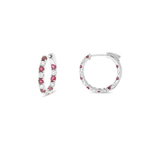 Genuine Ruby and Diamond Inside Out Hoop Earrings (36765)