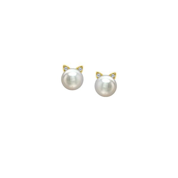 Genuine Fresh Water Pearl Cat Stud Earrings (38930)