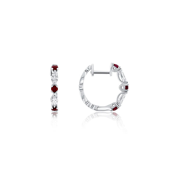 Genuine Ruby and Diamond Huggie Earrings 15mm (35541)