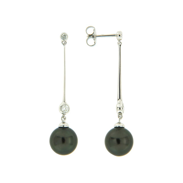 Genuine Tahitian Pearl and Diamond Earrings (35799)