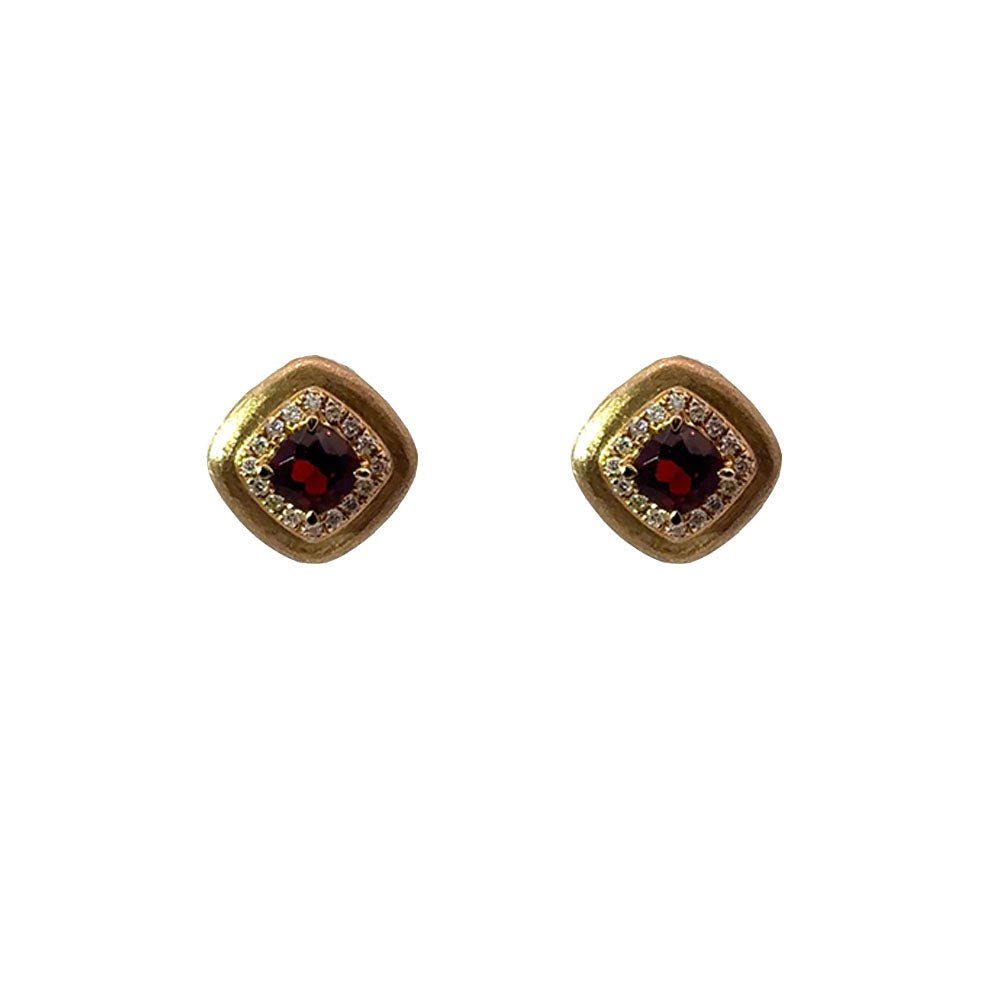 Genuine Garnet and Diamond Stud Earrings .11ct (37359)