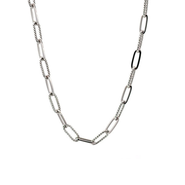 Sterling Silver Patterned Paperclip Necklace 7mm 18in (37483)