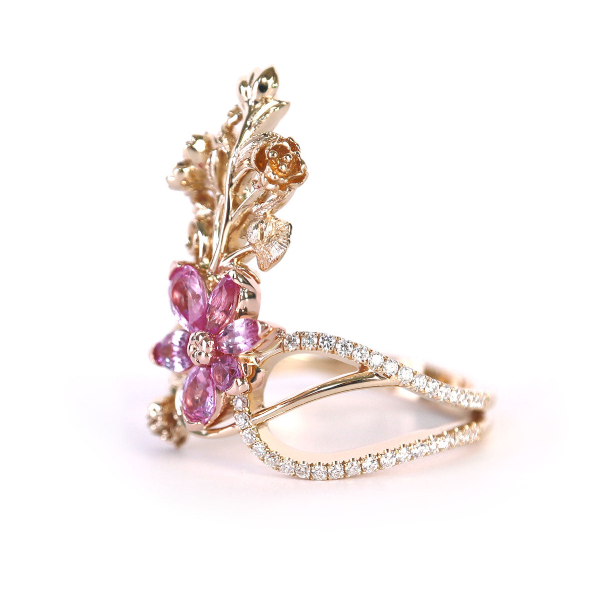 Custom Designed Sapphire and Diamond Floral Ring (40861)