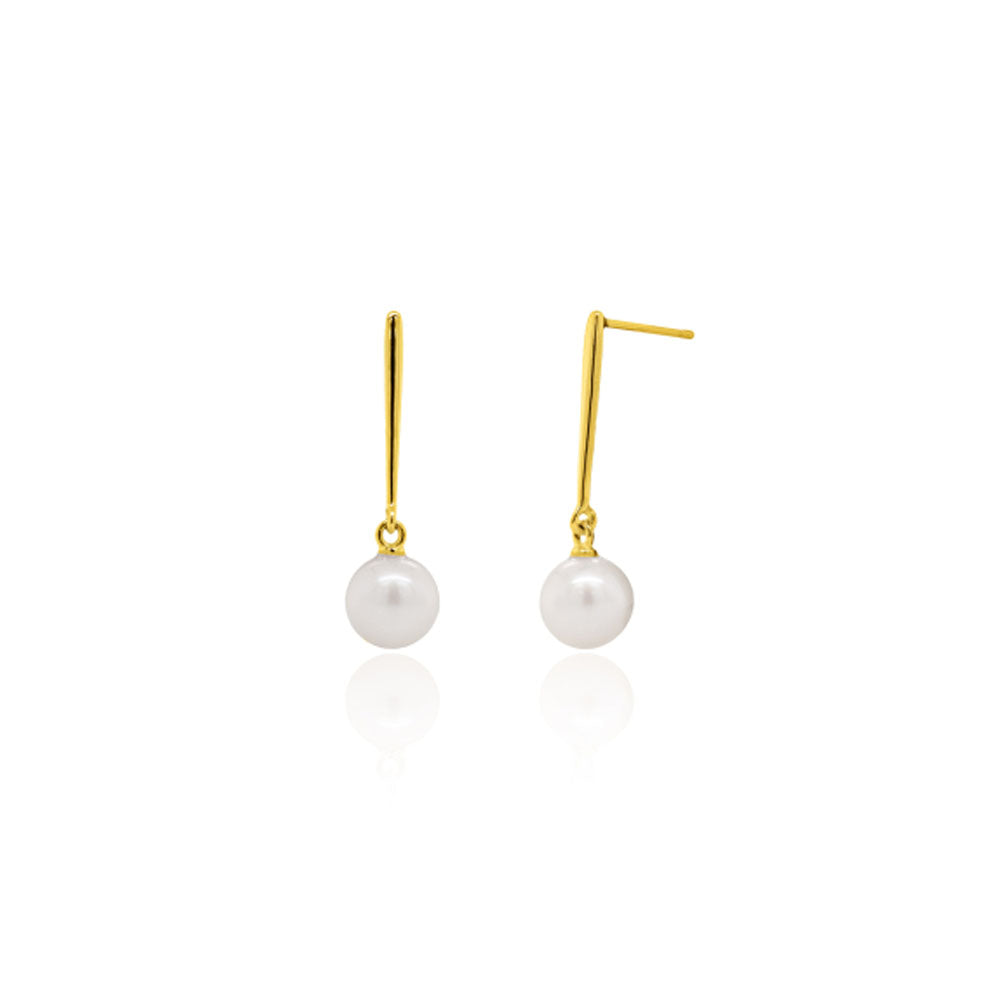 Gold Fresh Water Pearl Bar Stud Earrings (41039)