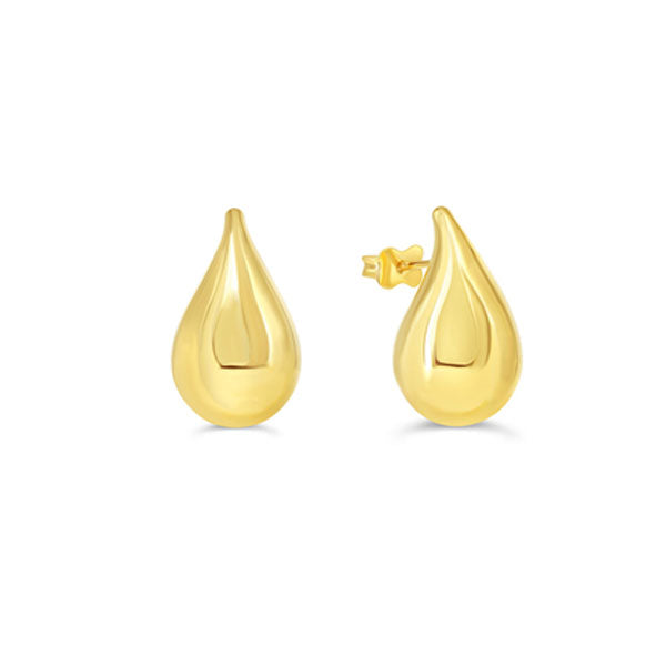 Gold Puffed Teardrop Stud Earrings - Medium Size (38231)