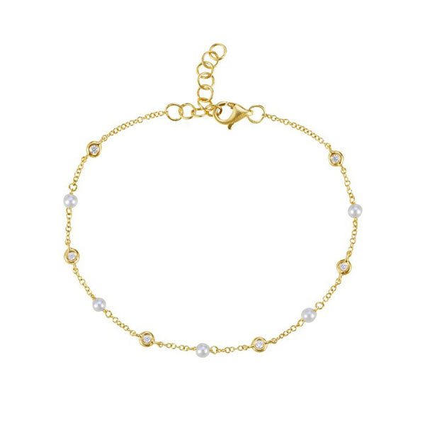 Diamond and Pearl Station Bracelet .08ct (39818)