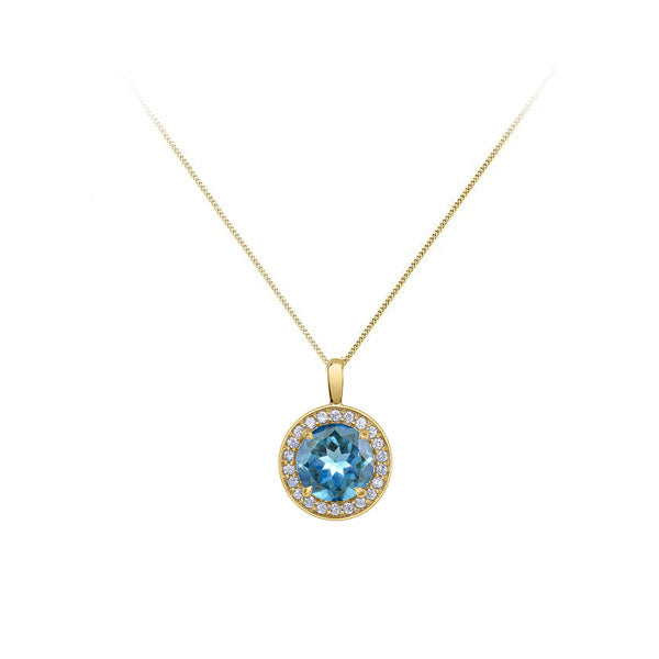 Genuine Blue Topaz and Diamond Halo Pendant (40127)