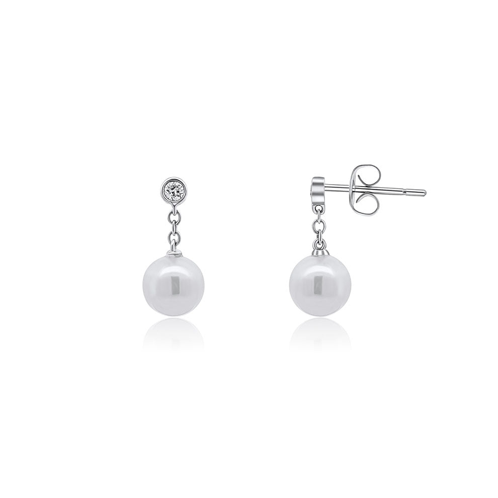 Genuine Pearl and Diamond Drop Stud Earring .10ct (40943)