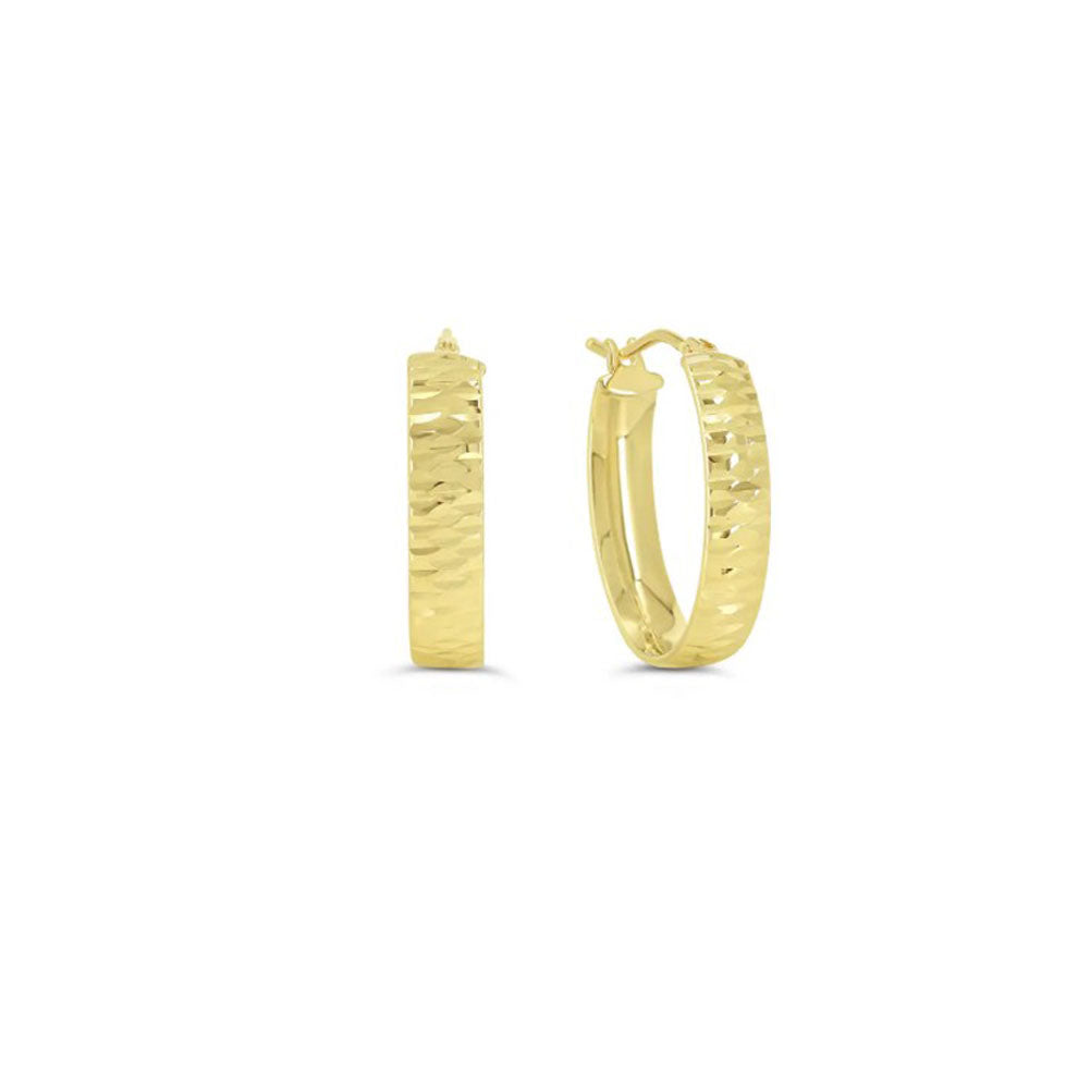 Gold Diamond Cut Oval Hoop Earrings (40998)