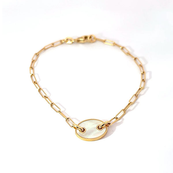 Genuine Mother Of Pearl Paperclip Bracelet 7in (37523)