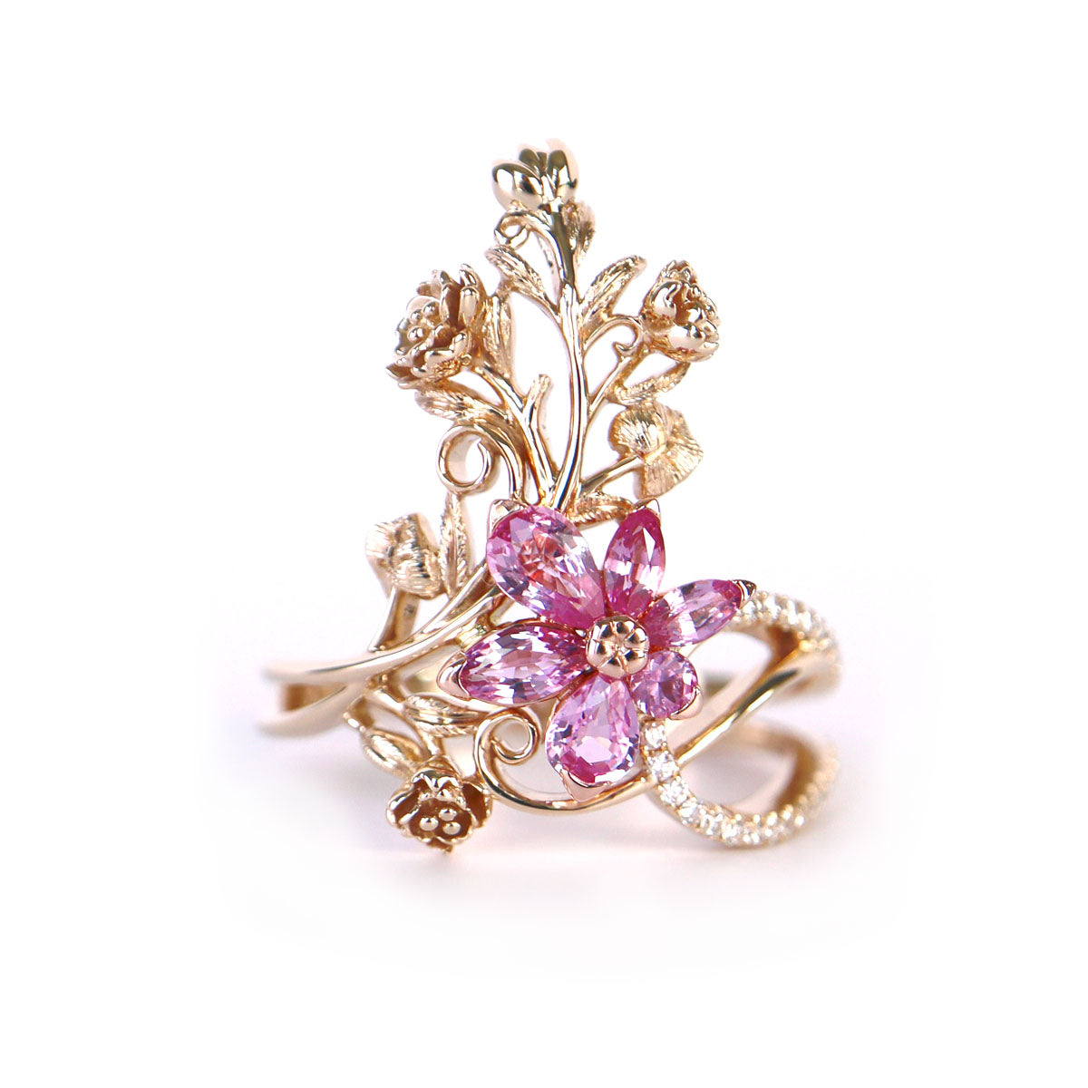 Custom Designed Sapphire and Diamond Floral Ring (40861)