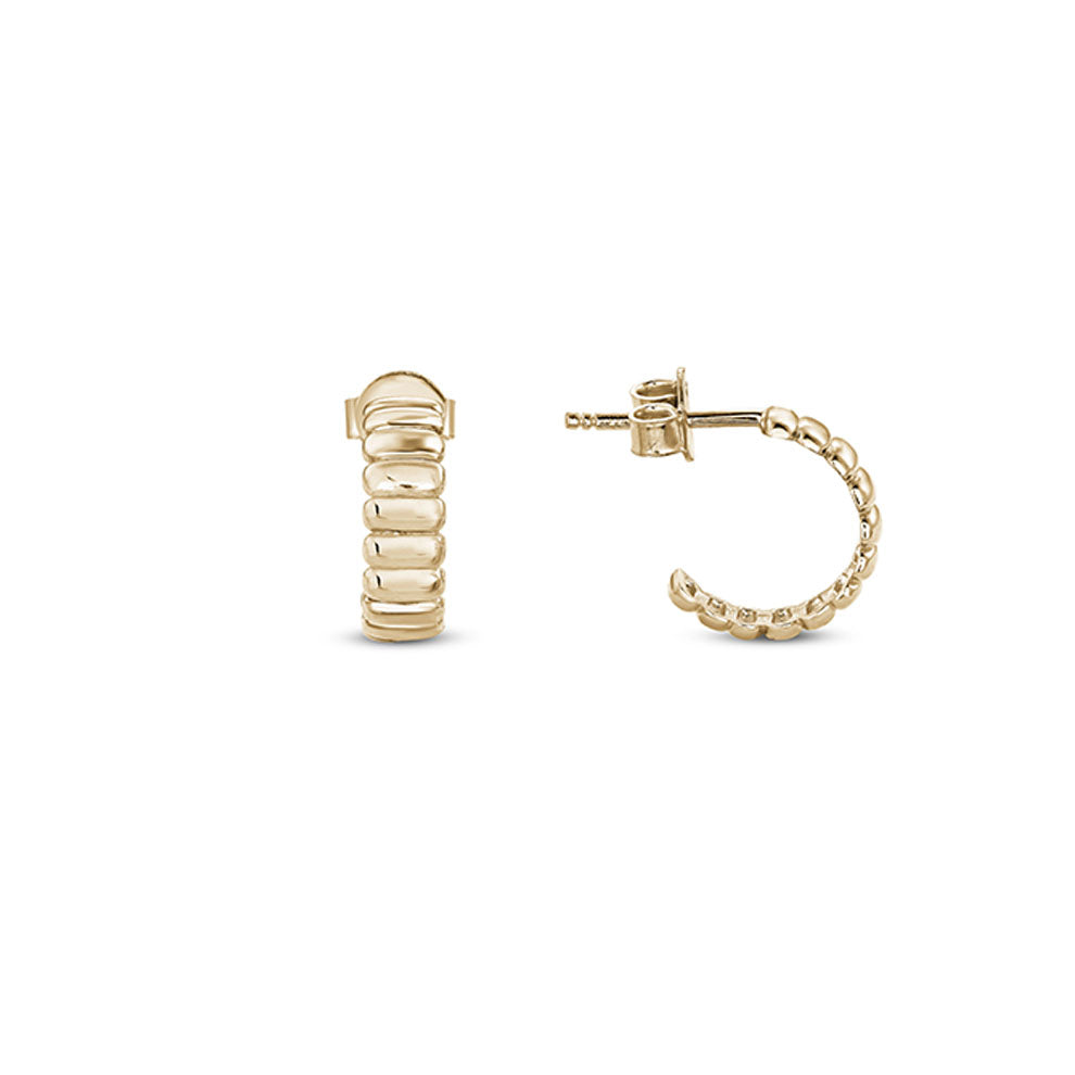 Gold Grooved Half Round Stud Earrings (39739)
